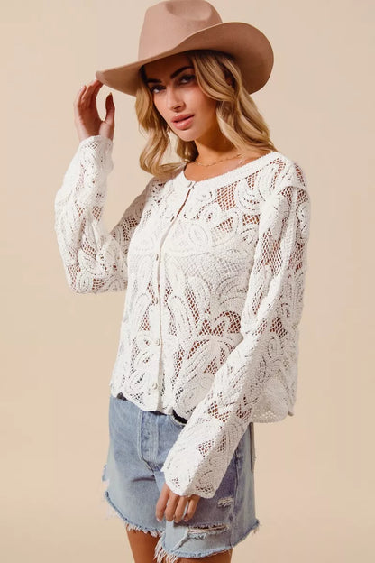 SO ME Button Front Floral Pattern Crochet Lace Cardigan New Era Fashion LLc