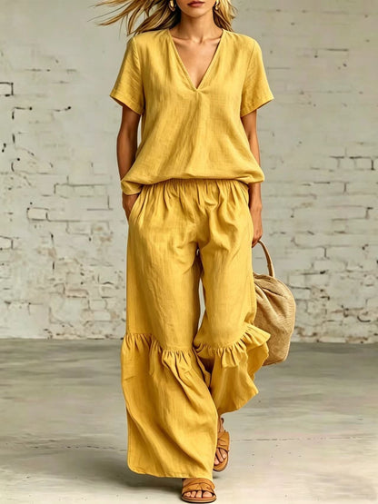 V-Neck Loose Short-Sleeve Top & Pants Set – 7 Colors, S–5XL FitiqueFit