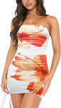 Women's Tube Top Printed Pleated Pullover Hip Wrap Short Dress FitiqueFit