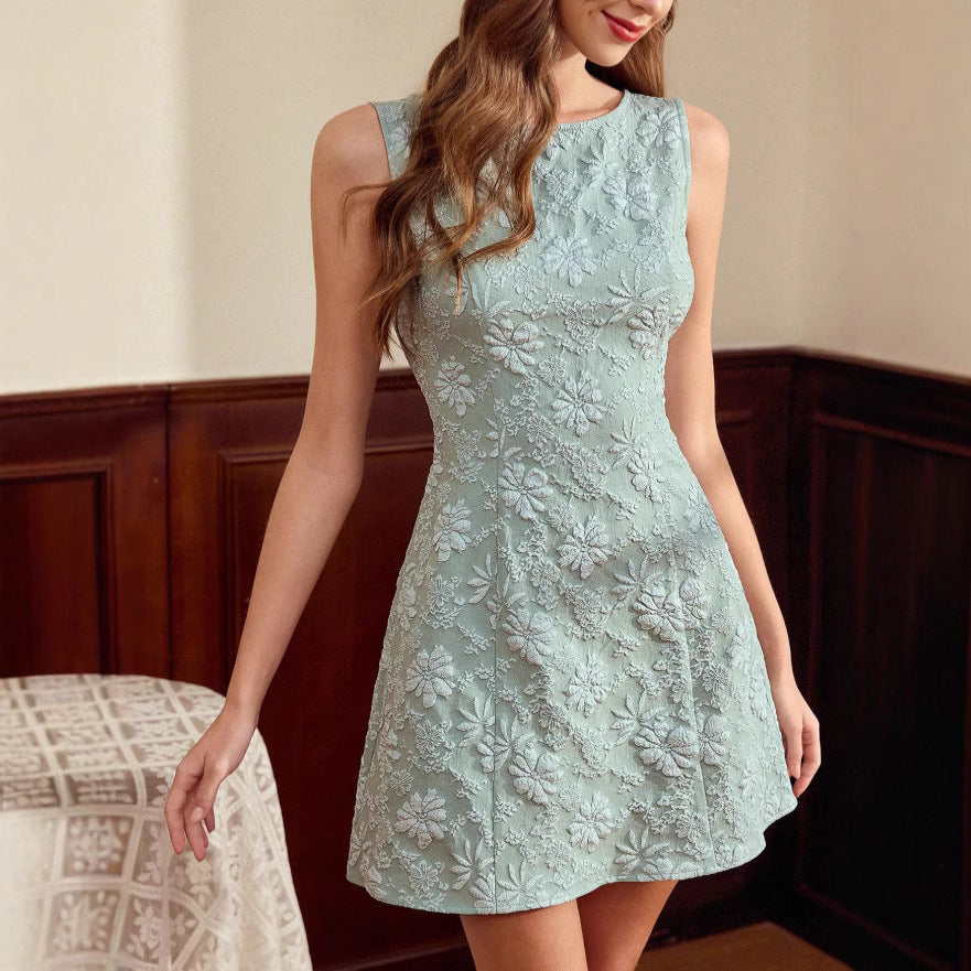 Women's Jacquard Sleeveless Midi Dress – Slim Fit French Minimalist Style FitiqueFit