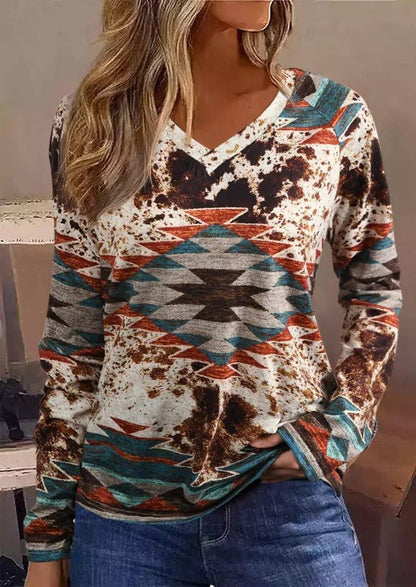Tribal Roots V Neck Pullover | Boho Chic Long Sleeve T-Shirt Country in My Heart