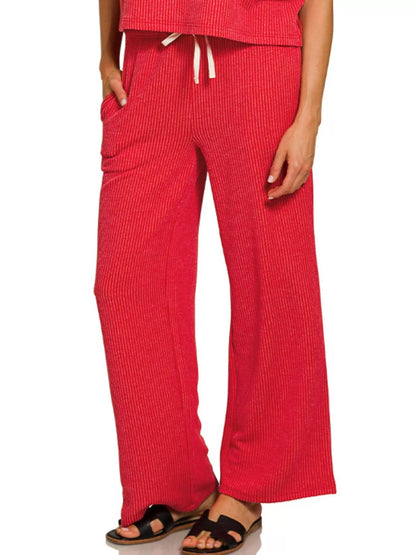 Zenana Raised Rib Short Sleeve Tee & Pants Set West2East Surf