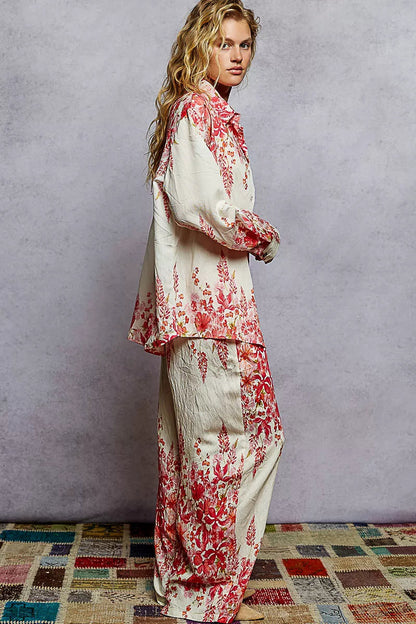 POL Floral Printed Woven Wide Leg Drawstring Pants West2East Surf