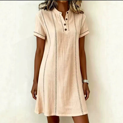 Women's Printed Button-Up Stand Collar Midi Dress – 3/4 Sleeve Loose Fit FitiqueFit