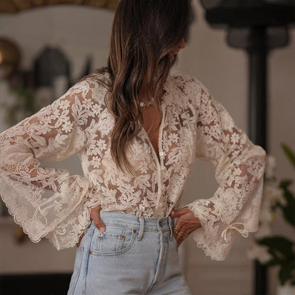 Boho Lace Embroidered V-Neck Blouse FitiqueFit