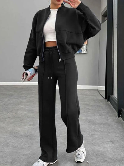 Baseball Collar Zip Up Outerwear and Drawstring Pants Set New Era Fashion LLc