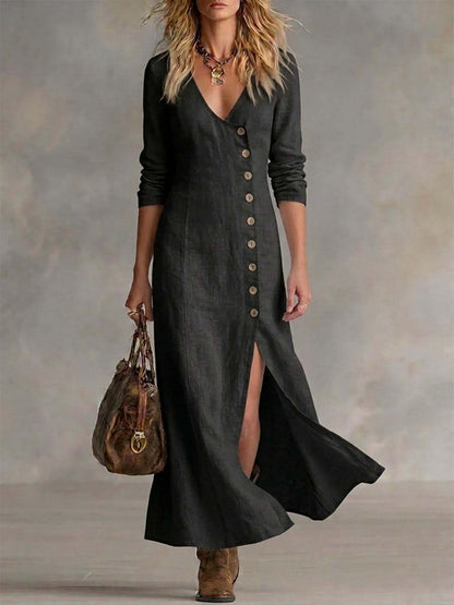 Casual Cotton Linen Long Sleeve Women’s Dress FitiqueFit