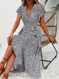 Summer Floral Boho Dress - Short Sleeve Ruffle Flowy Maxi Dresses FitiqueFit