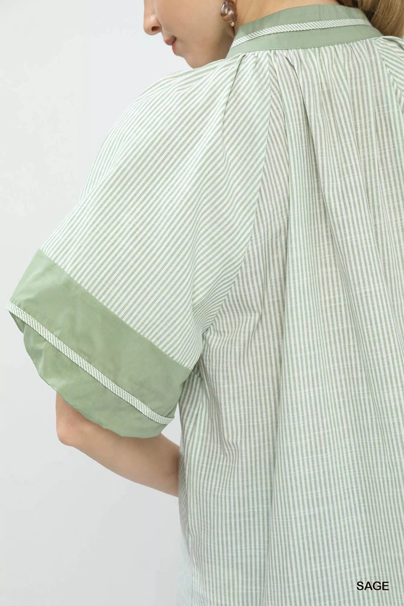 Umgee Striped Mixed Puff Sleeve Blouse Montret