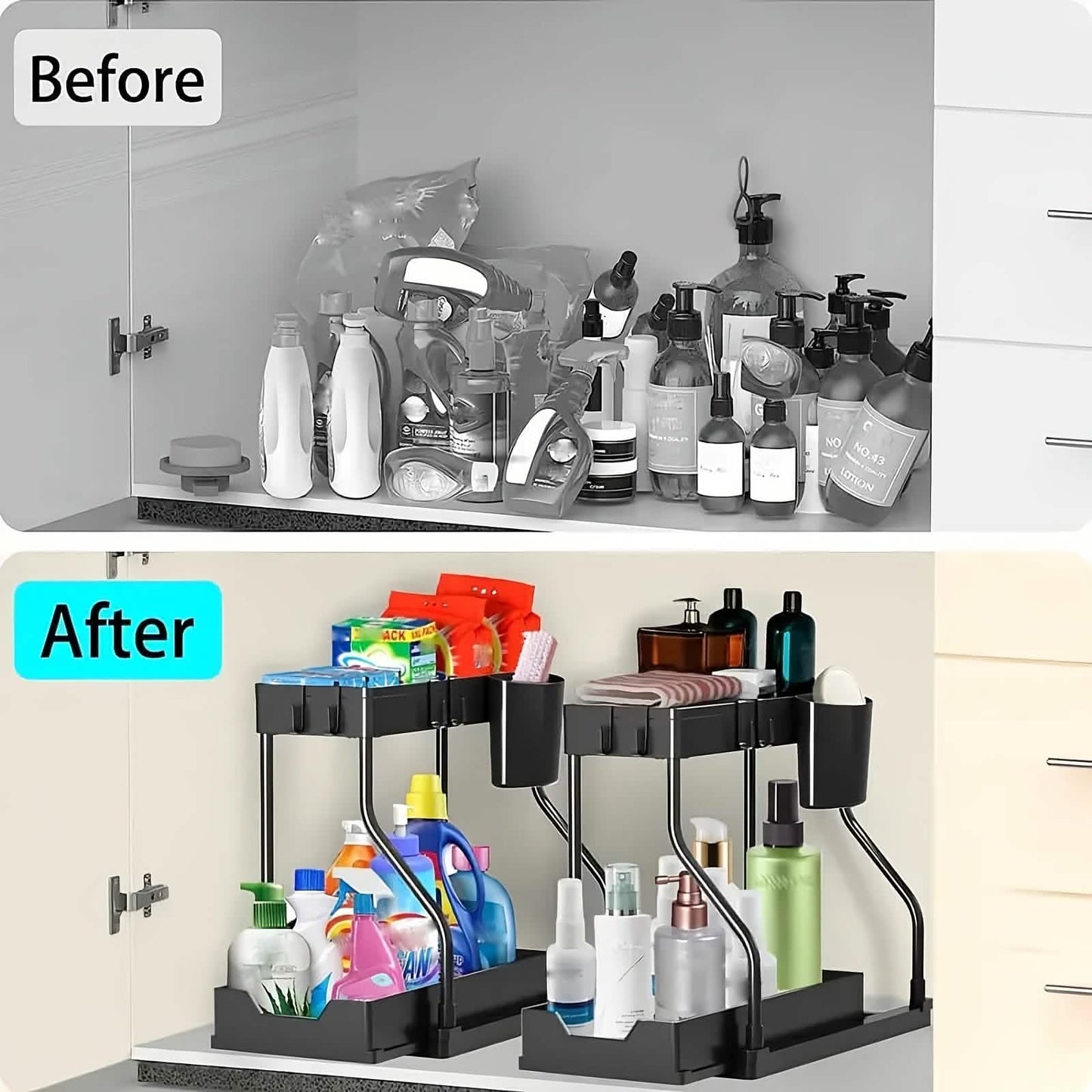 2-Piece Under Sink Organizer with Sliding Shelves – Multi-Purpose Storage Rack DailySale