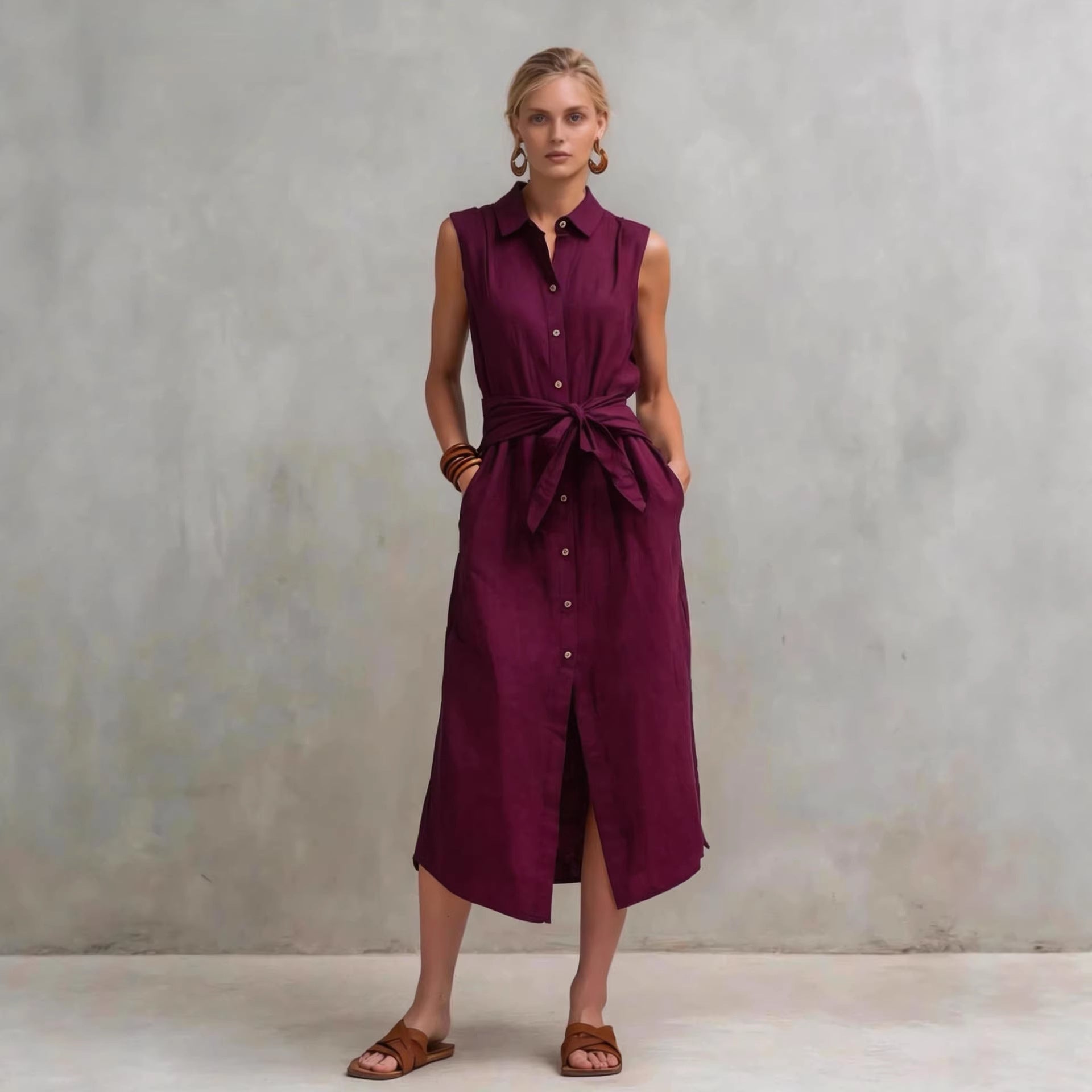 Women's Cotton-Linen Bag-Style Sleeveless Dress – Straight Cut FitiqueFit