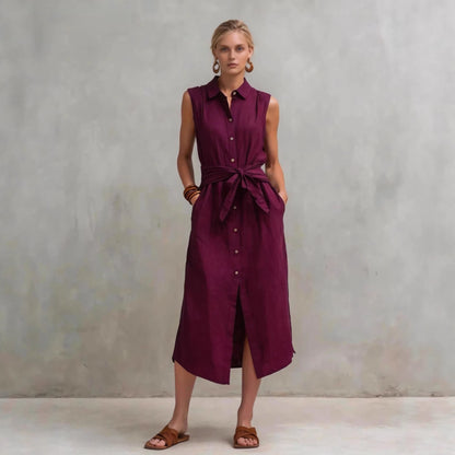 Women's Cotton-Linen Bag-Style Sleeveless Dress – Straight Cut FitiqueFit