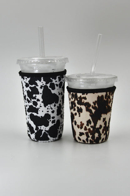 Black Cow Print Coffee Sleeve | Reusable Neoprene Iced Coffee Cup Cover (16–24oz) BashDesignsCo