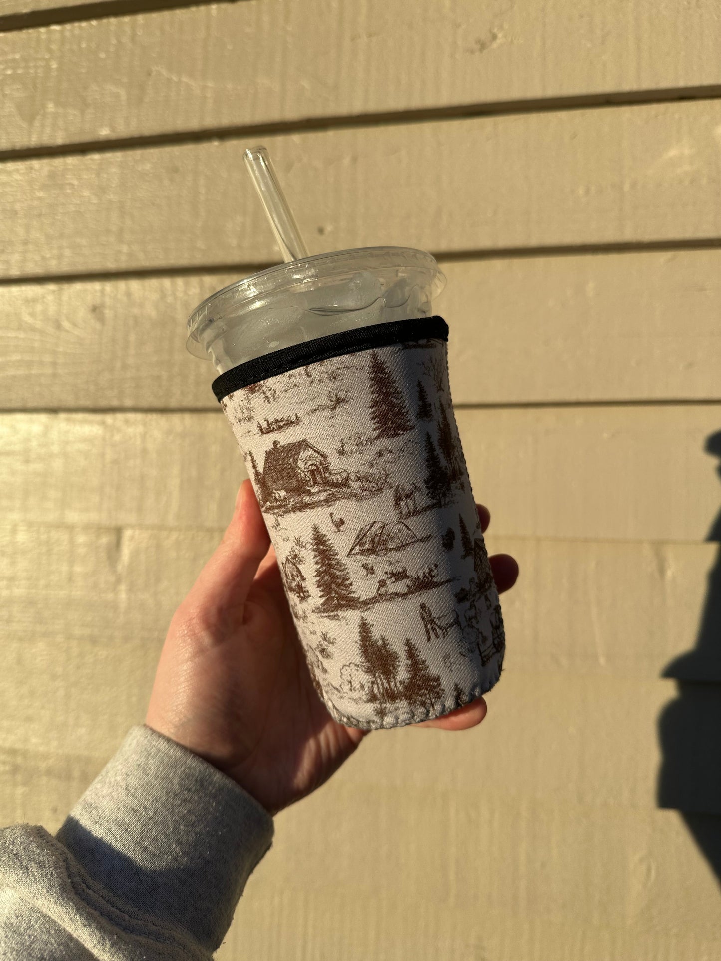 Western Barn Toile Coffee Sleeve | Reusable Neoprene Iced Coffee Cup Cover (16–24oz) BashDesignsCo