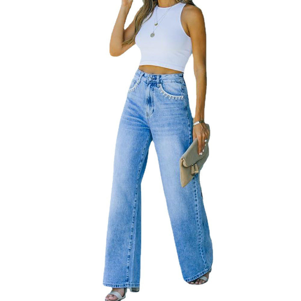 "Ava" Petal Pocket Wide-Leg Denim Jeans Country in My Heart