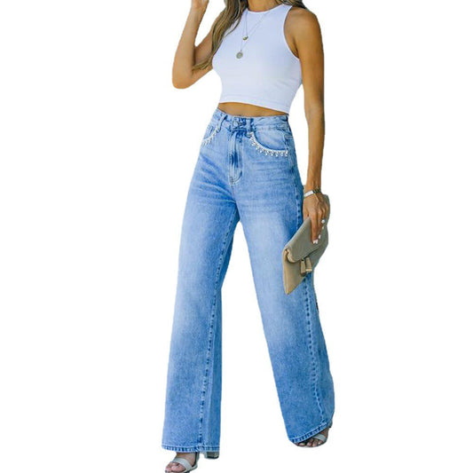 "Ava" Petal Pocket Wide-Leg Denim Jeans Country in My Heart