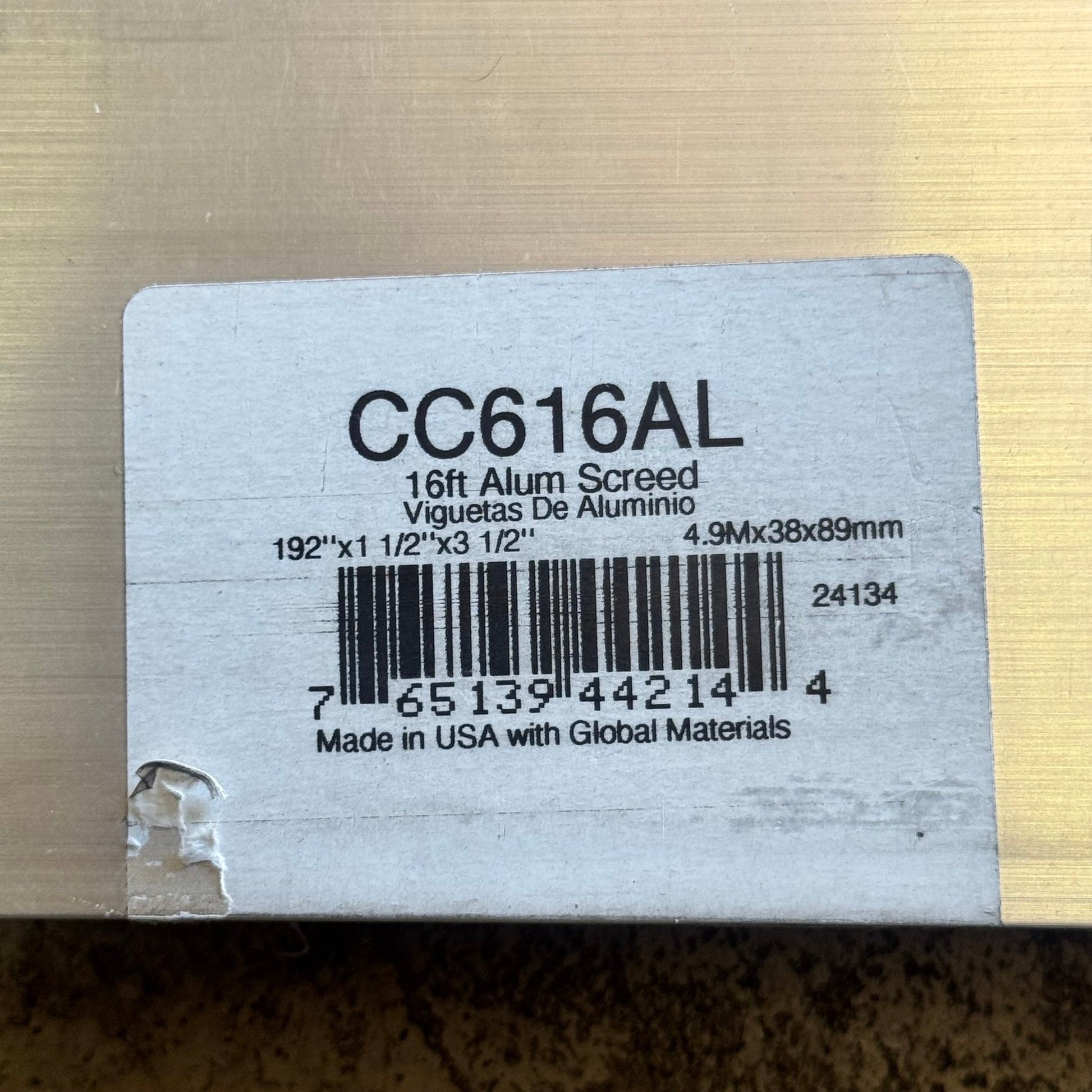 KRAFT TOOL CO. ALUMINUM Screed 192”x1 1/2”x3 1/2” CC616AL PayWut