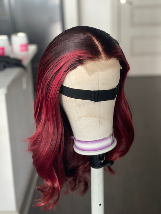 4 By 4 Loose Wavy Closure Wig (100% Human Hair) 18 Inches Wine Color Poshglad Braided Wigs