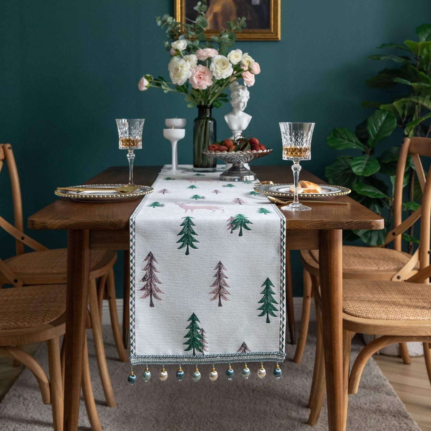 Jacquard table flag small fish green contrasting color dining table fabric holiday coffee table bed flag TV cabinet