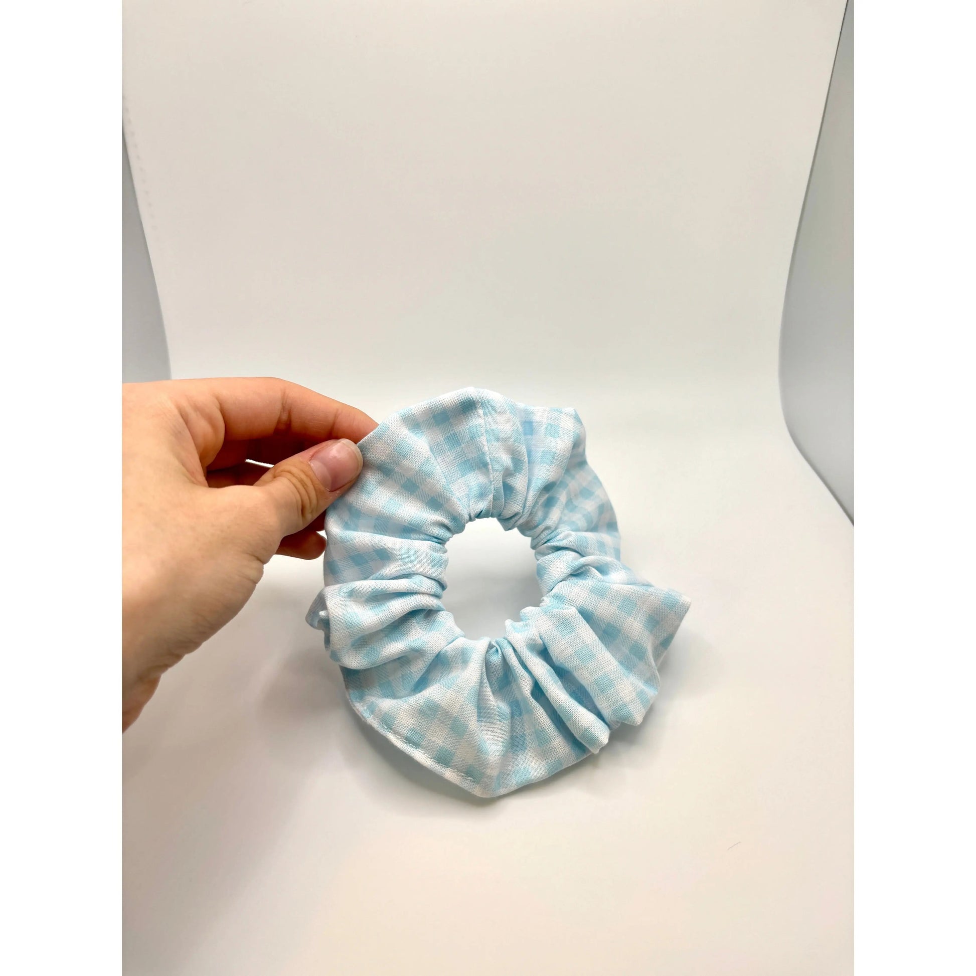 Mini Light Blue Gingham Spring Scrunchie Enchanted Scrunch
