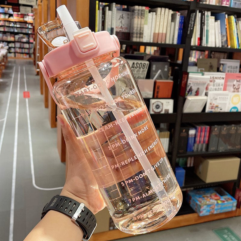 Sports water cup portable large capacity 2000ml plastic cup with straw scale men and women kettle water cup