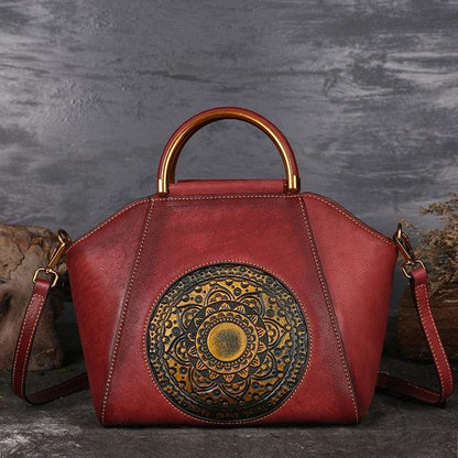 Mandala Embossed Leather Shoulder Bag Country in My Heart