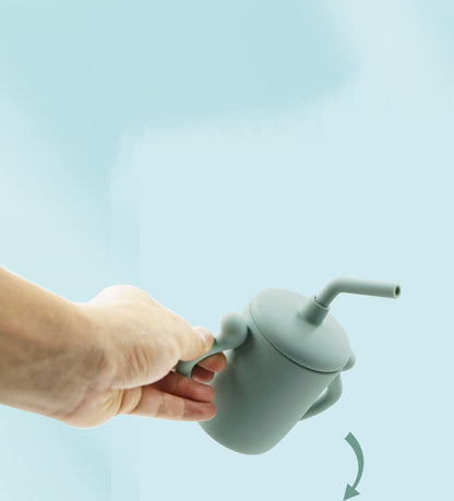 Children's Silicone Water Cup With Straw Silicone Anti-Drop Water Cup Leak-Proof Binaural Training Learning Drinking Cup