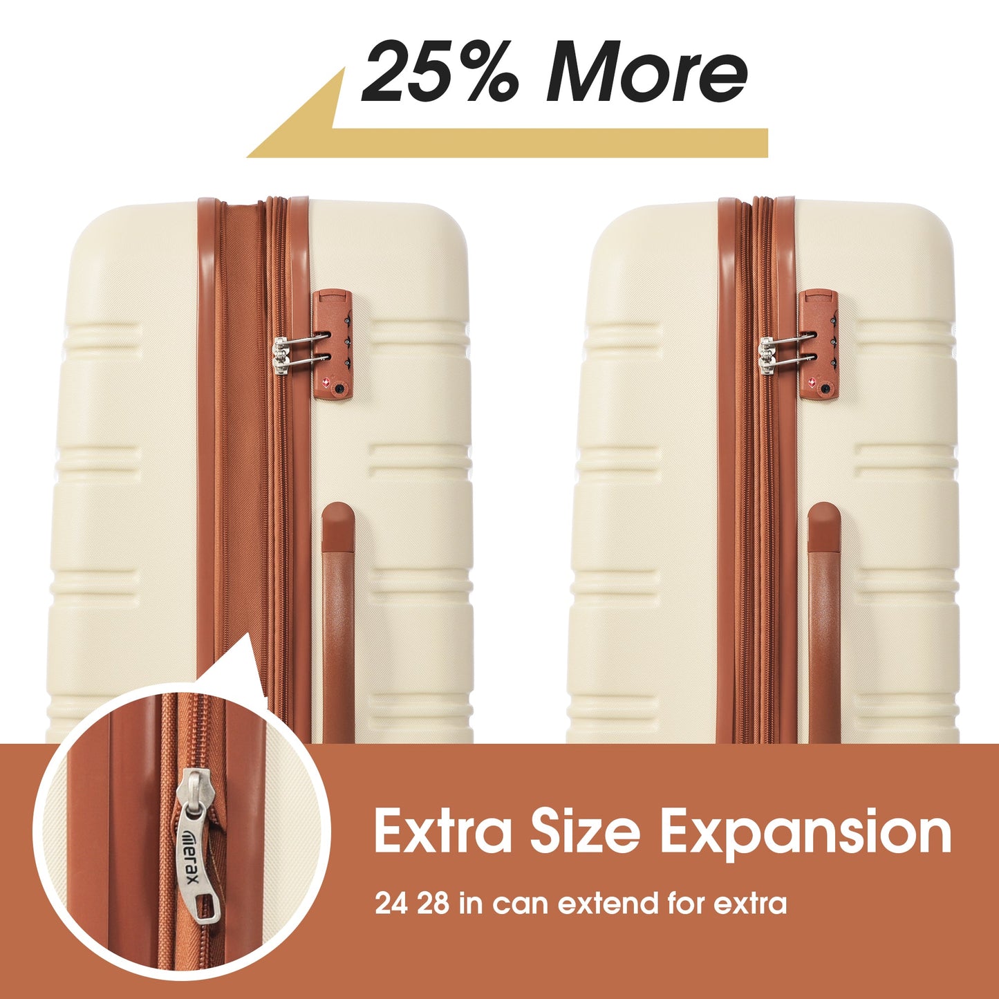 Antique White 3 Piece Luggage Set Hardside Spinner Suitcase with TSA Lock 20" 24' 28" Available