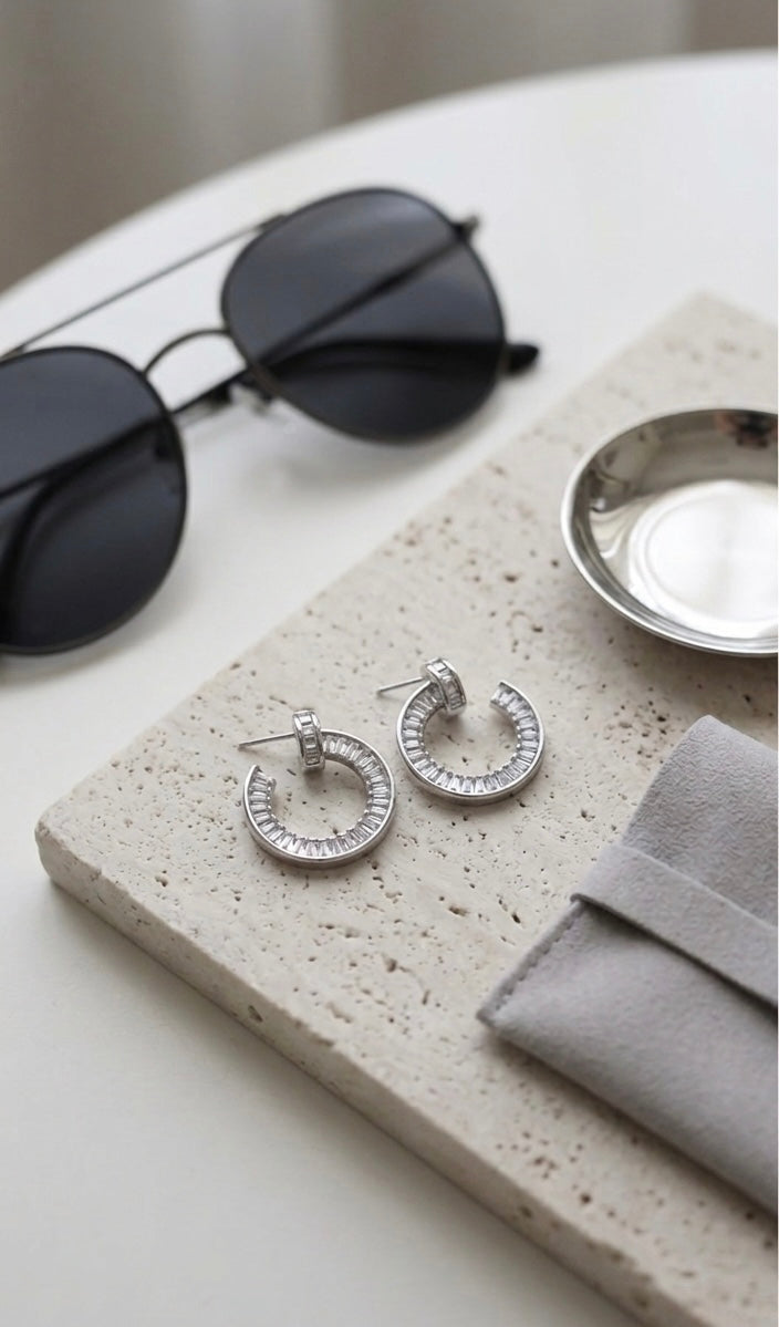 The "Star Ring" Baguette C-Hoops | 925 Silver & 18K Gold Plated Tinyloverclothing