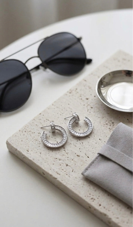The "Star Ring" Baguette C-Hoops | 925 Silver & 18K Gold Plated Tinyloverclothing