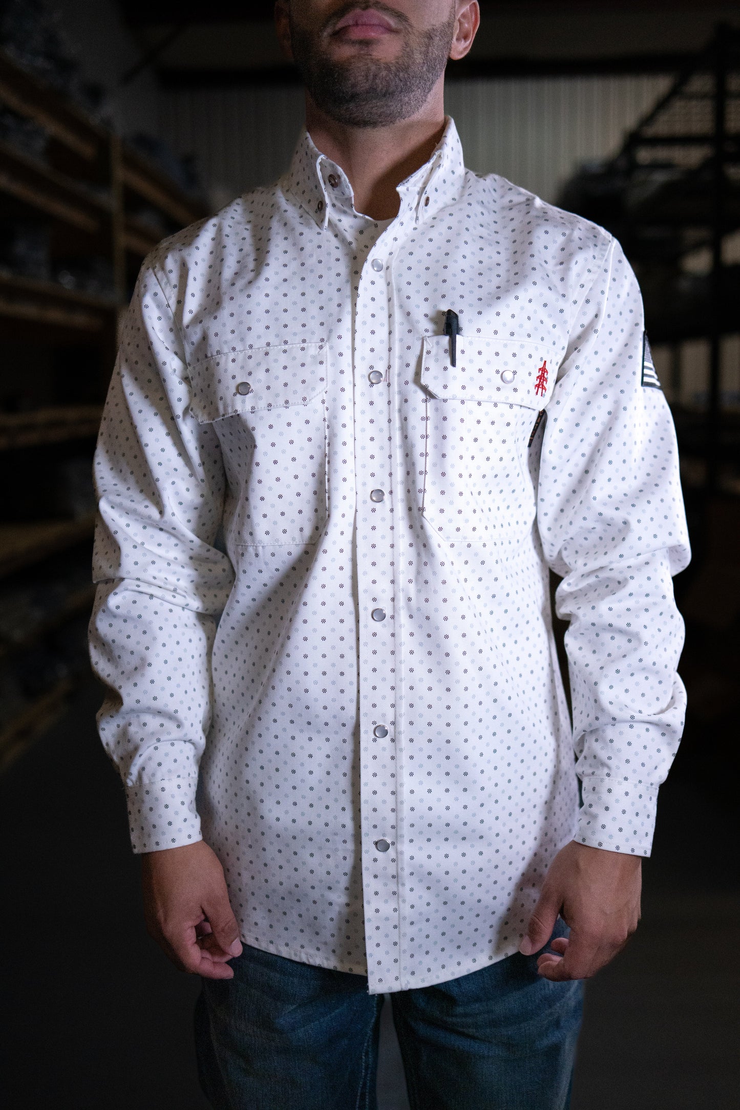 FR Pearl Snap Work Shirt - Phantom White Static FR