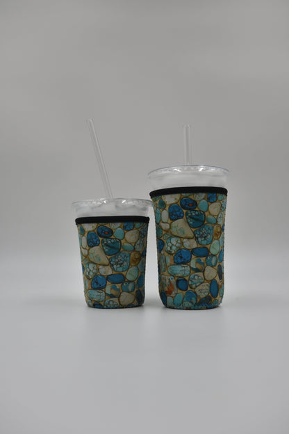 Turquoise stone Coffee Sleeve | Reusable Neoprene Iced Coffee Cup Cover 16-24oz Cowboy Print Eco-Friendly Insulator for Grande & Venti Cups BashDesignsCo