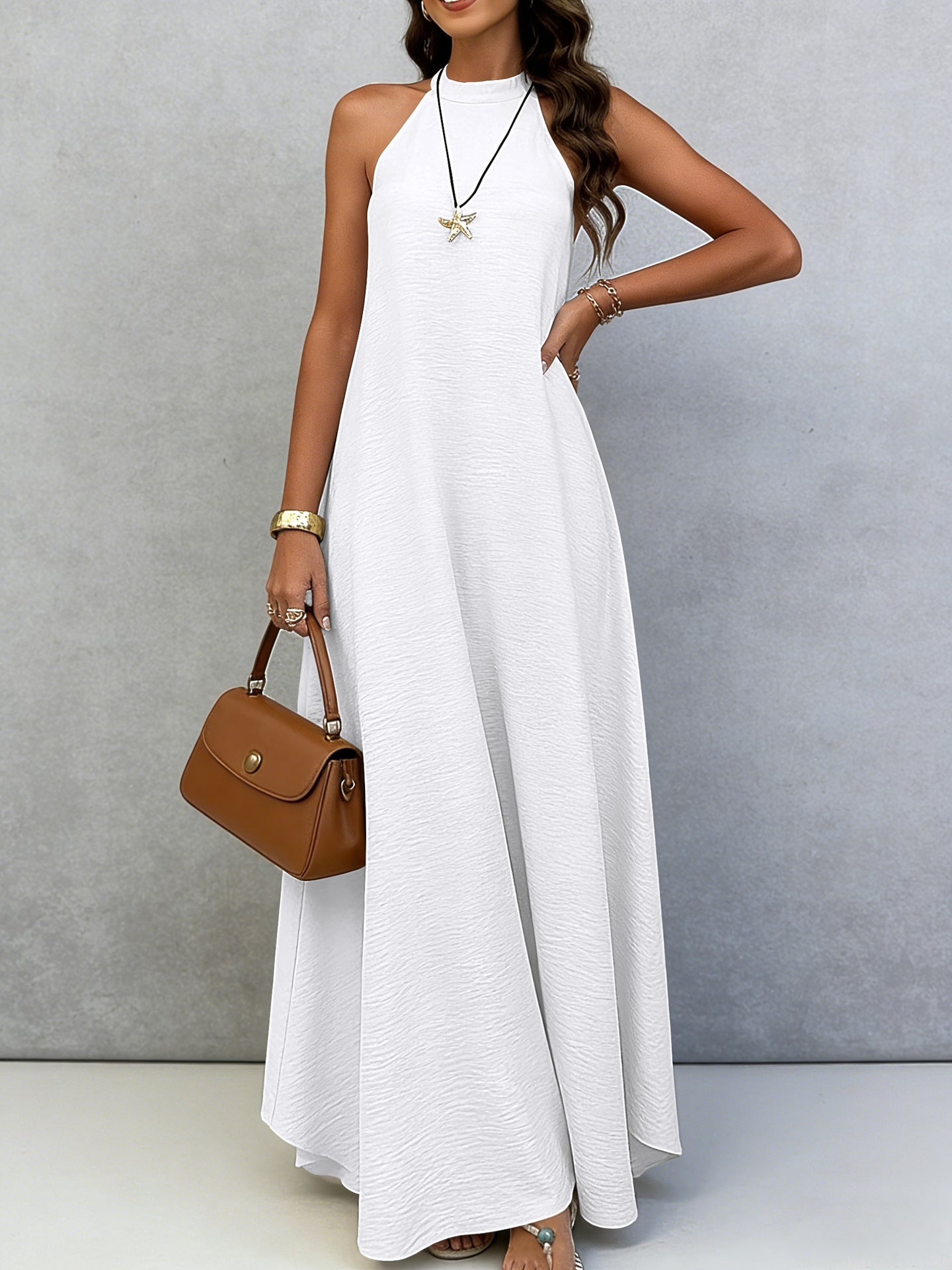 Women's Ice Silk Crinkle Sleeveless Swing Maxi Dress FitiqueFit