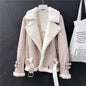 Lamb Wool Jacket, Thick Suede Leather Motorcycle Coat