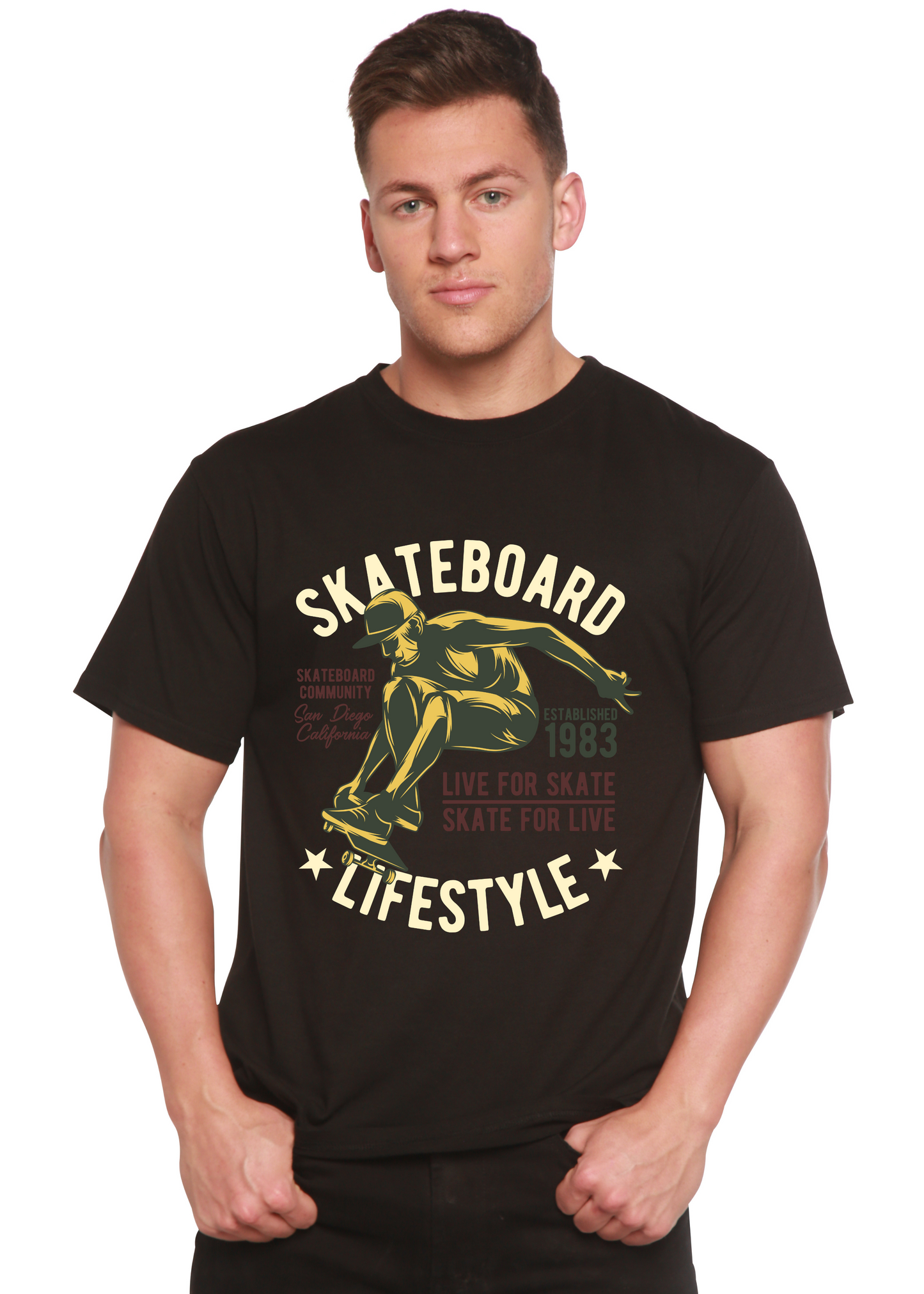 Skateboard Lifestyle Men's Bamboo Viscose/Organic Cotton Short Sleeve Graphic T-Shirt Spun Bamboo