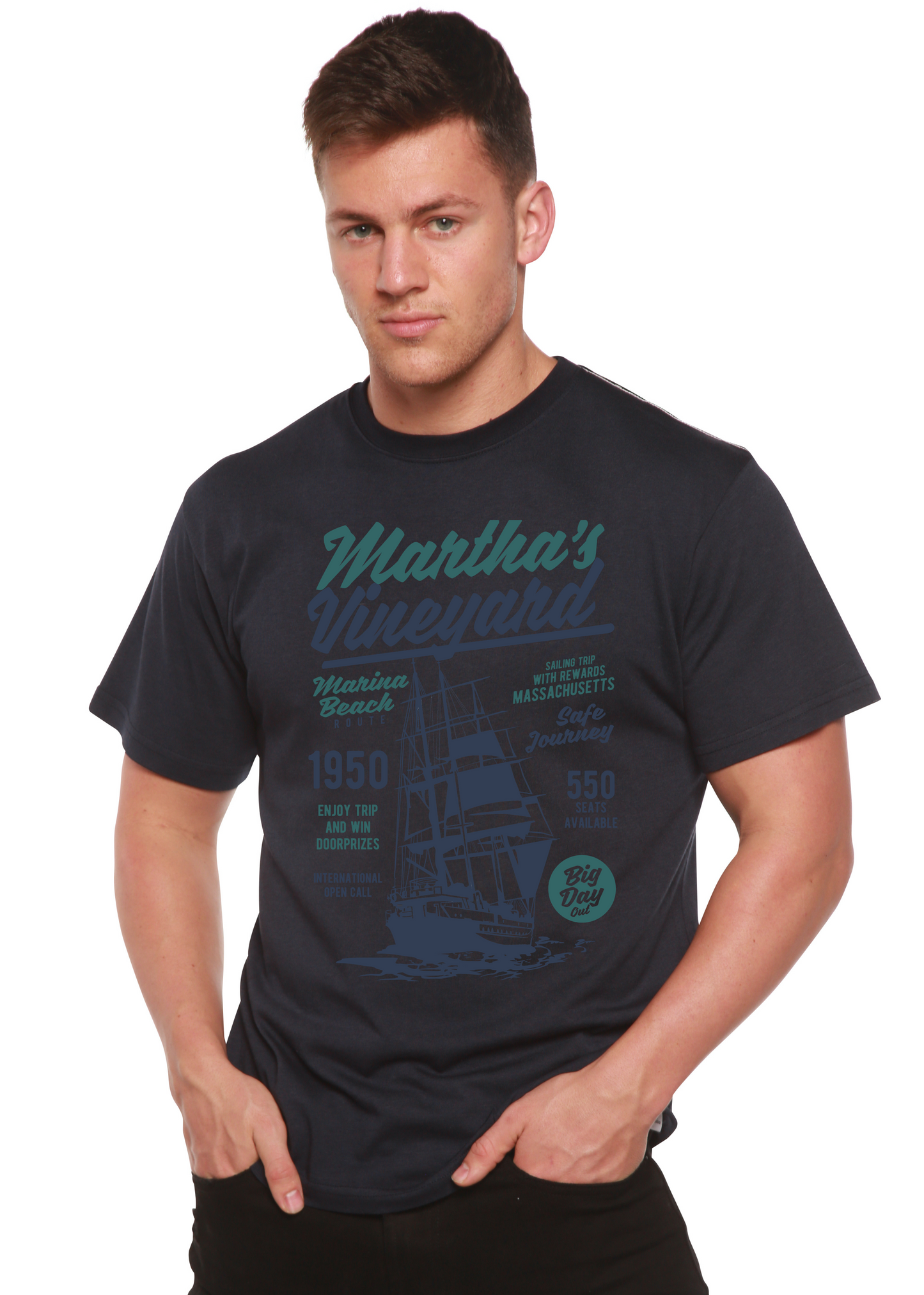 Martha's vineyard Men's Bamboo Viscose/Organic Cotton Short Sleeve Graphic T-Shirt