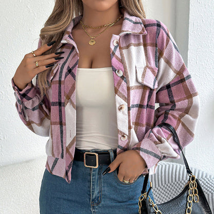 Plaid Shacket – Women’s Long-Sleeve Button-Down Shirt Jacket FitiqueFit