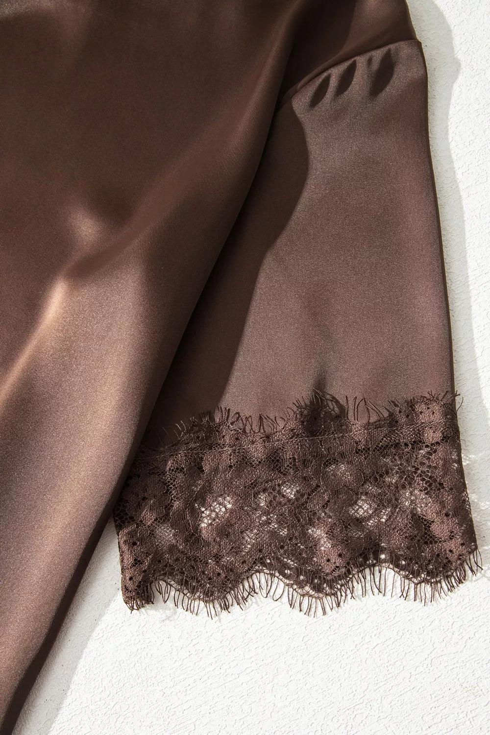 Asymmetric Lace Trim Short Sleeve Satin Top New Era Fashion LLc
