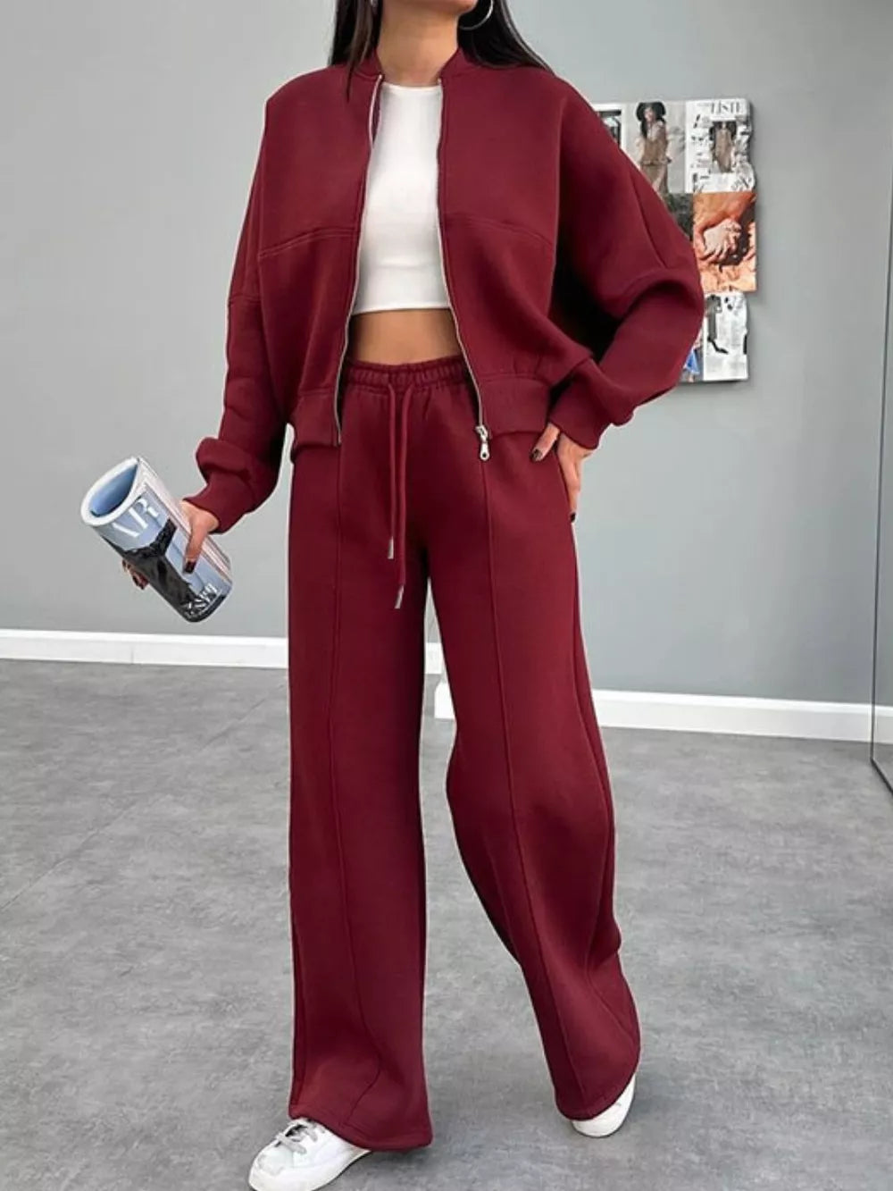 Baseball Collar Zip Up Outerwear and Drawstring Pants Set New Era Fashion LLc