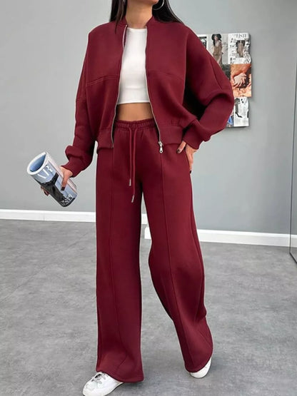 Baseball Collar Zip Up Outerwear and Drawstring Pants Set New Era Fashion LLc