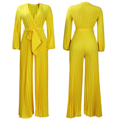 V-neck Lace Up Pleated Wide-leg Plus Size Jumpsuit See size chart under “more details” The Fashion Celestial