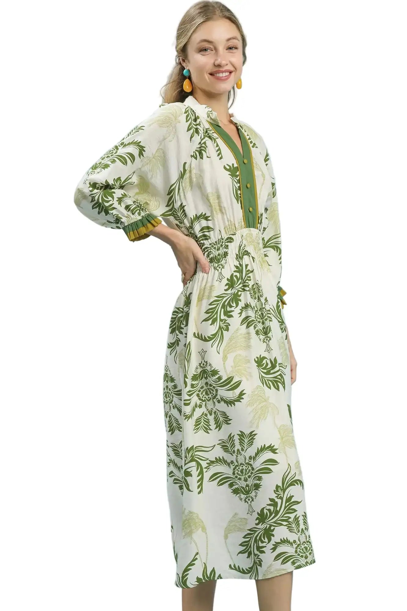 Umgee Tropical Print Button Detail Midi Dress West2East Surf