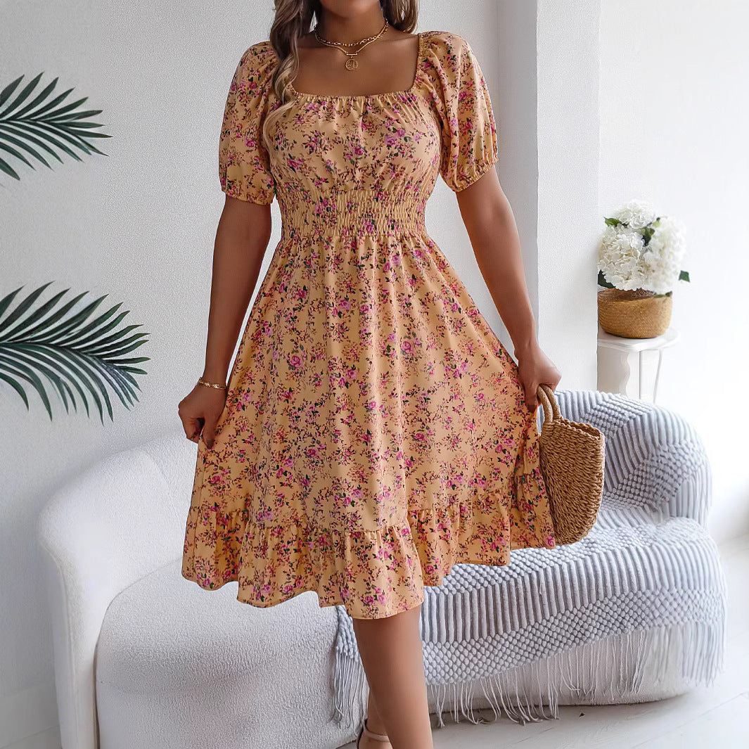 Floral Print Square Collar Dress Summer Fashion Ruffles Dresses Women's Clothing Grayceful LLC