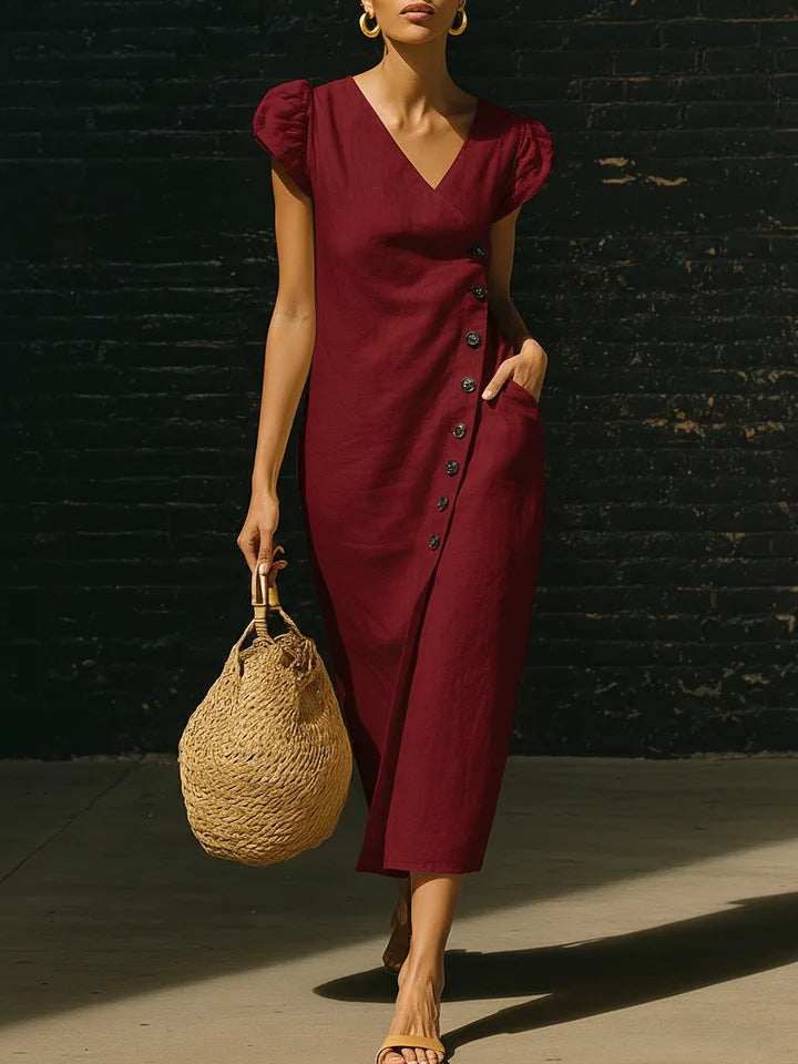 Women’s Casual V-Neck Short Sleeve Midi Dress FitiqueFit