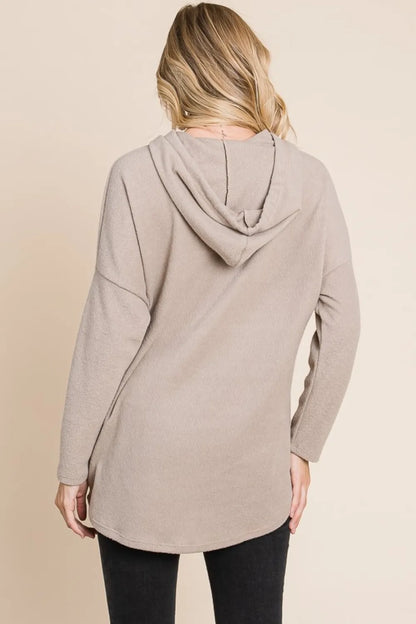 BOMBOM Contrast Drawstring Drop Shoulder Knit Hoodie New Era Fashion LLc