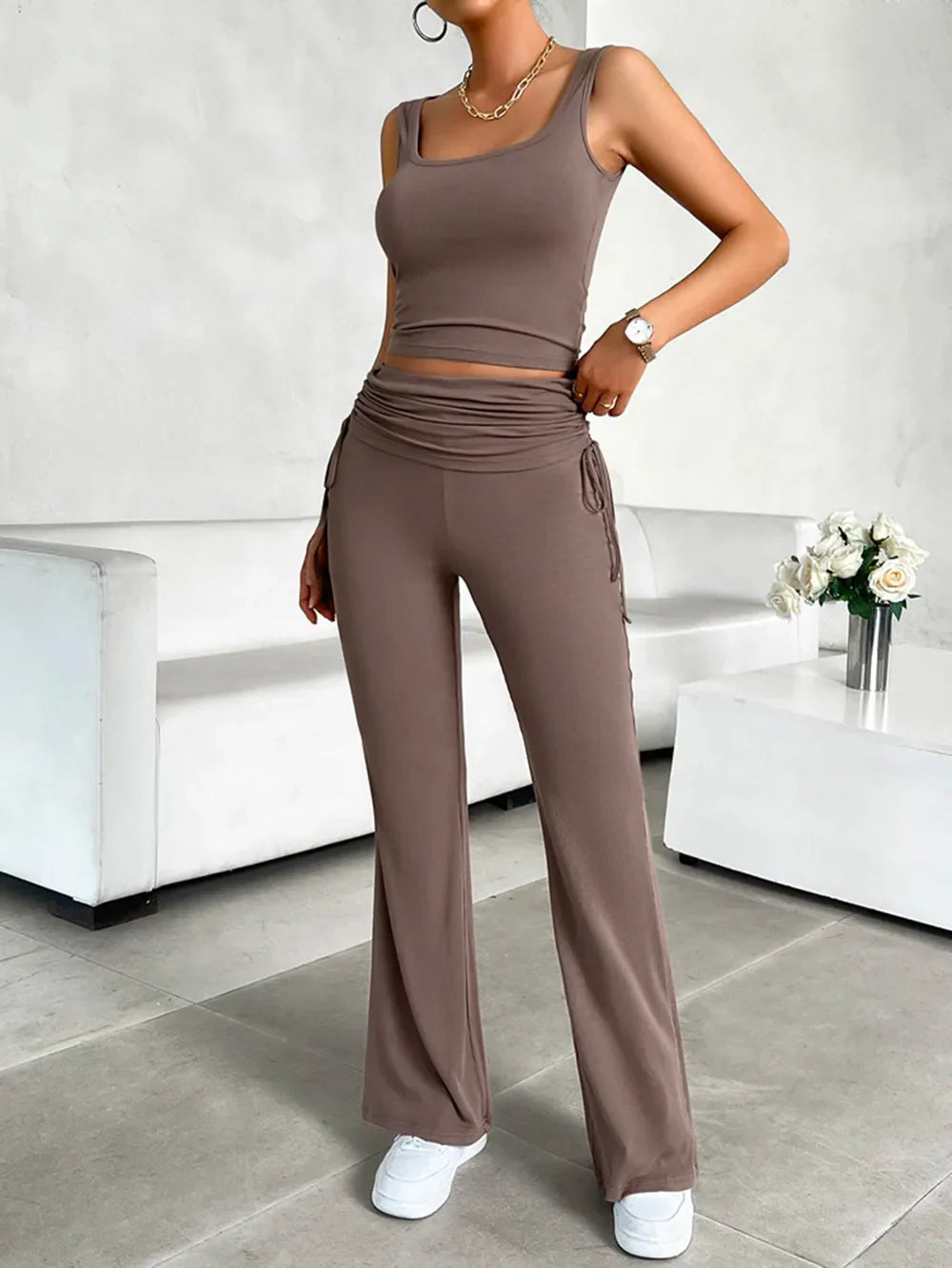 Devine Square Neck Tank and Drawstring Pants Set New Era Fashion LLc