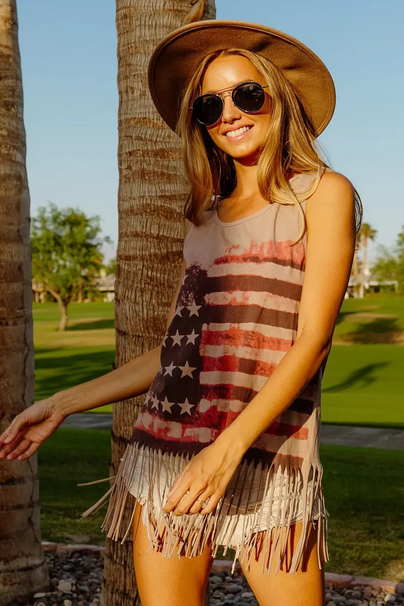 BiBi American Flag Print Knit Sleeveless Top West2East Surf