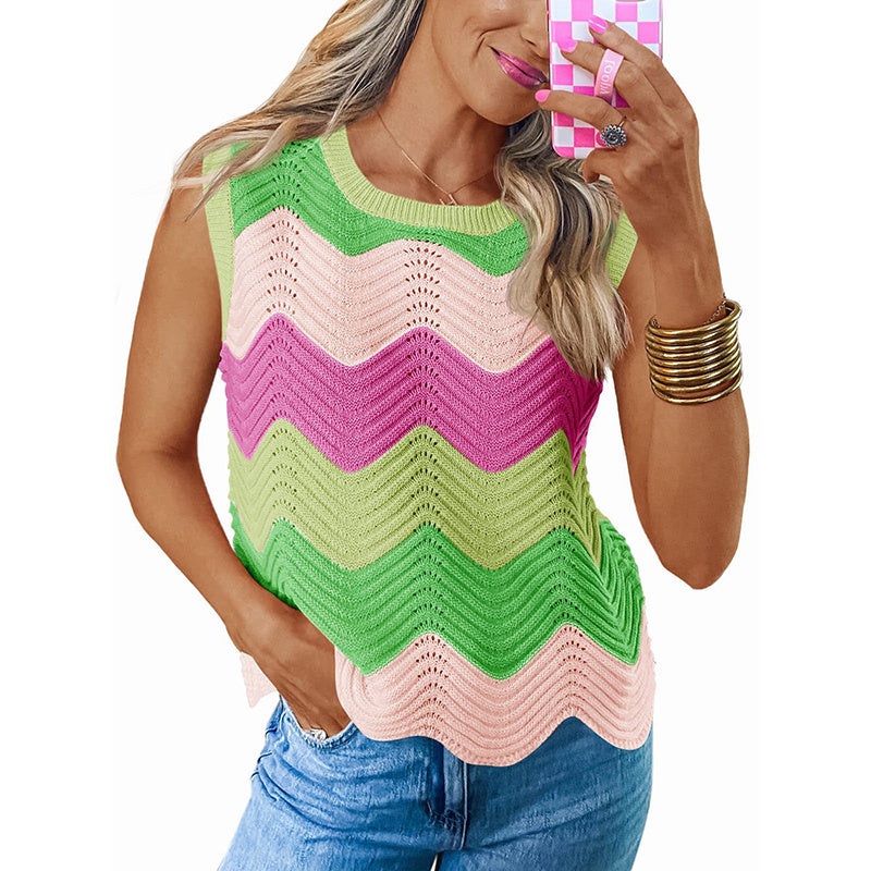 Women’s Rainbow-Striped Cropped Sweater Vest FitiqueFit