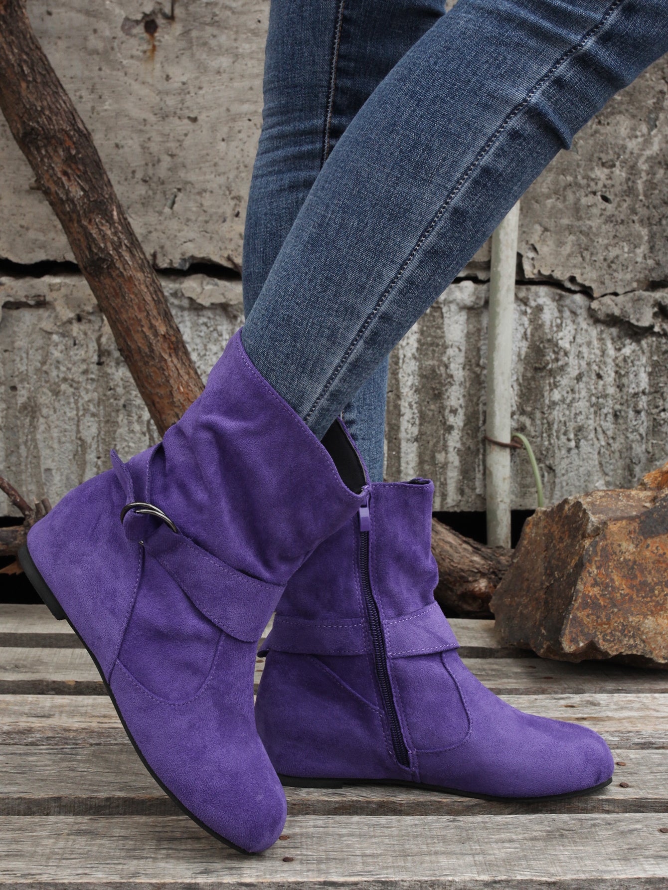 1.18inch Inner Height Increase Women's Short Boots with Flat Sole, Buckle Closure, Comfortable, Warm, and Lightweight, Women Shoes NovaCart