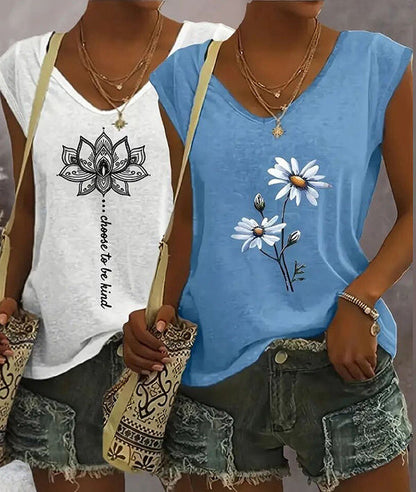 2-Pack Women's V-Neck Sleeveless Tank Tops – Loose Fit Casual Summer Beach Shirts FitiqueFit